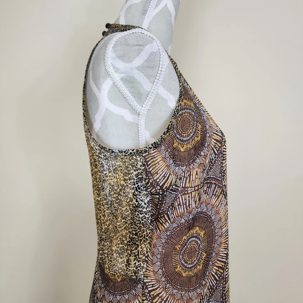 Vintage Joseph Ribkoff Layered Dress Size 10 Tribal Cheetah Print Brown - Picture 10 of 15